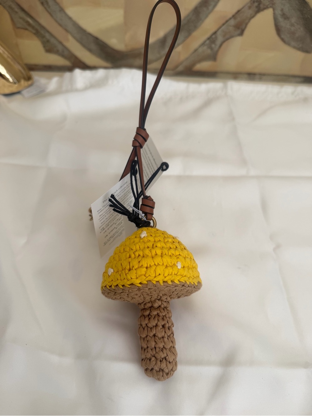 Coach Yellow & Brown Crochet Mushroom Wristlet Keychain
